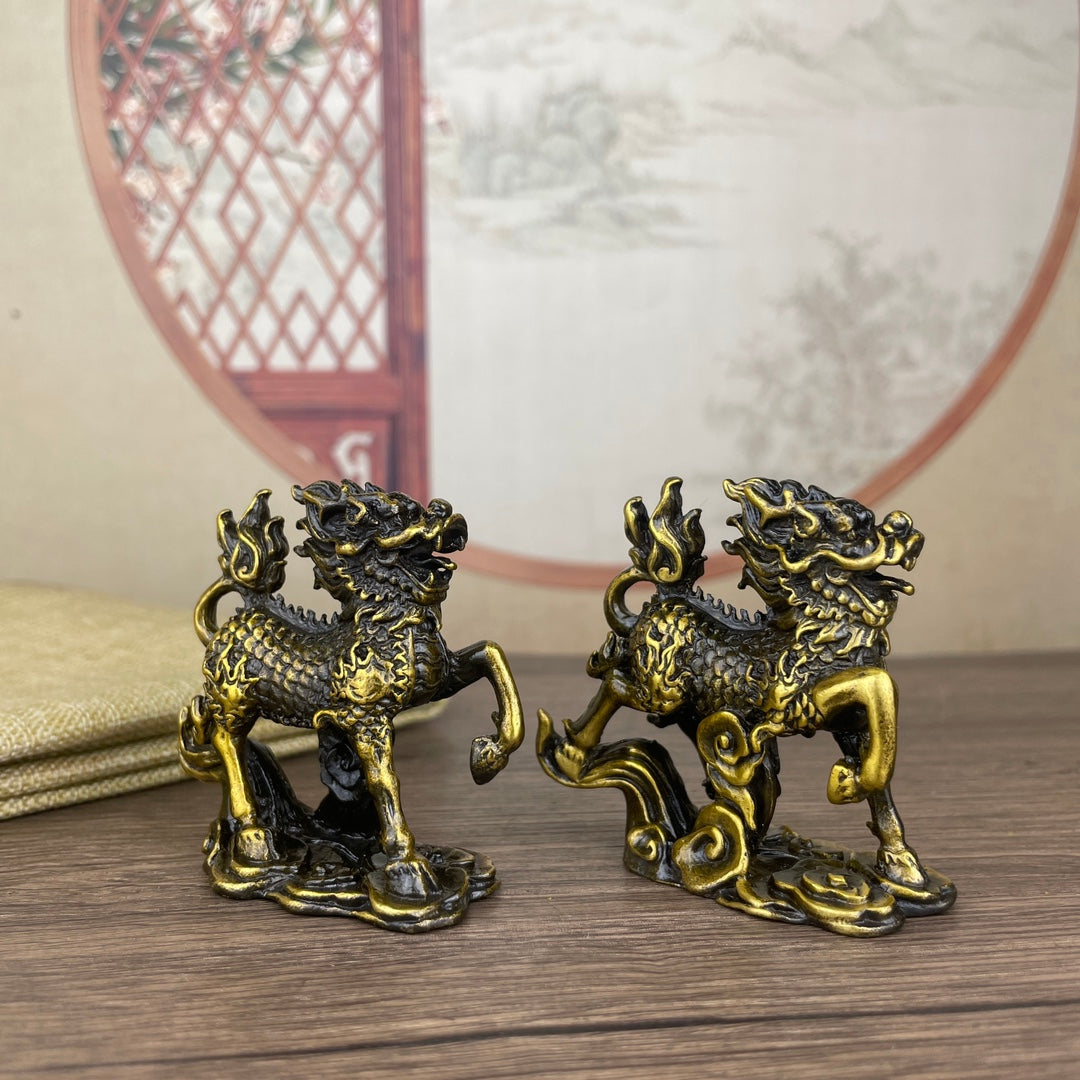 Exquisite Handcrafted Bronze Kirin Statues (Pair) - Unique Antique Collectibles & Home Decor