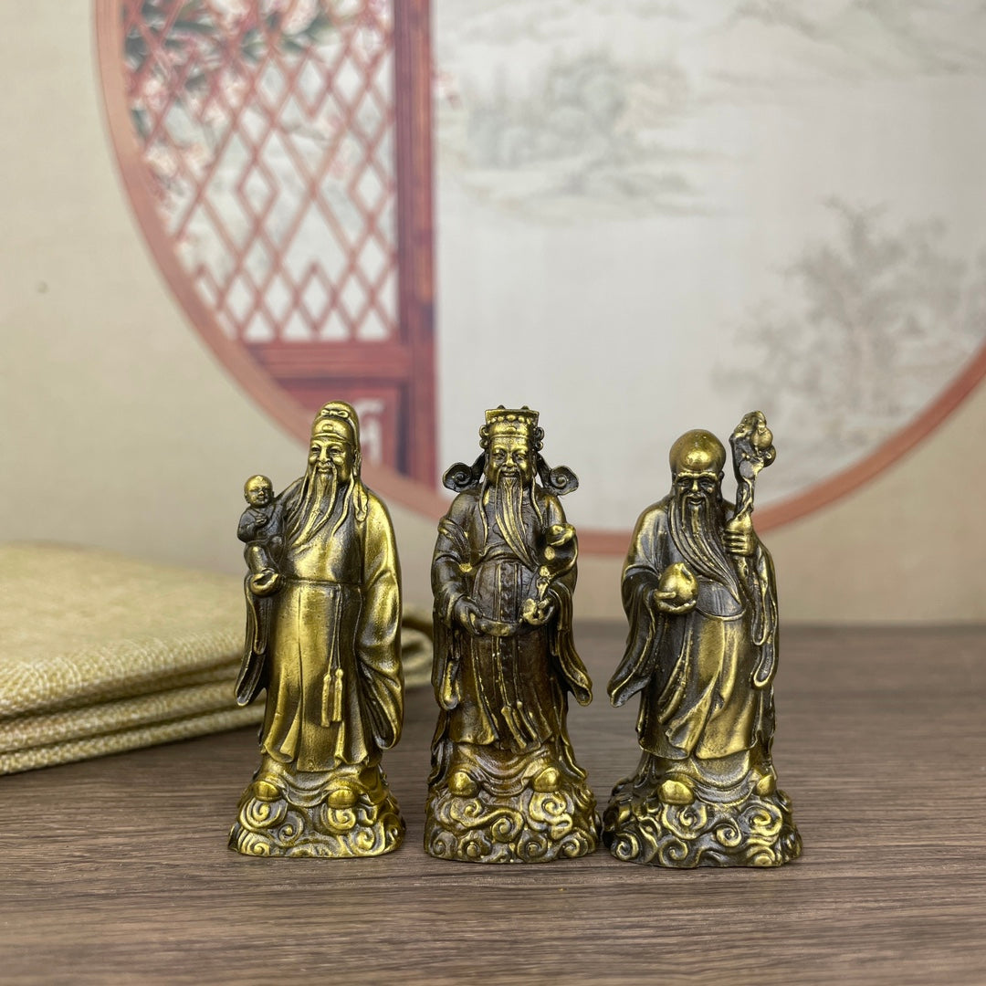 Exquisite Solid Bronze Fu Lu Shou Trio Statues - Handcrafted Masterpieces