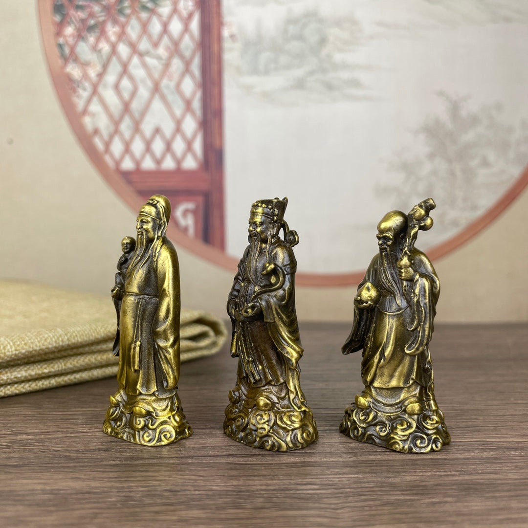 Exquisite Solid Bronze Fu Lu Shou Trio Statues - Handcrafted Masterpieces