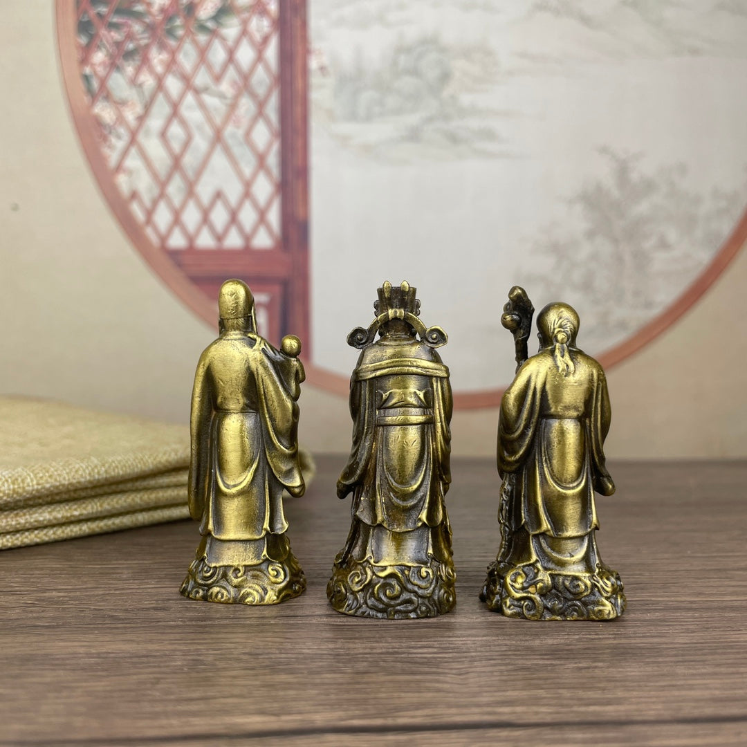 Exquisite Solid Bronze Fu Lu Shou Trio Statues - Handcrafted Masterpieces