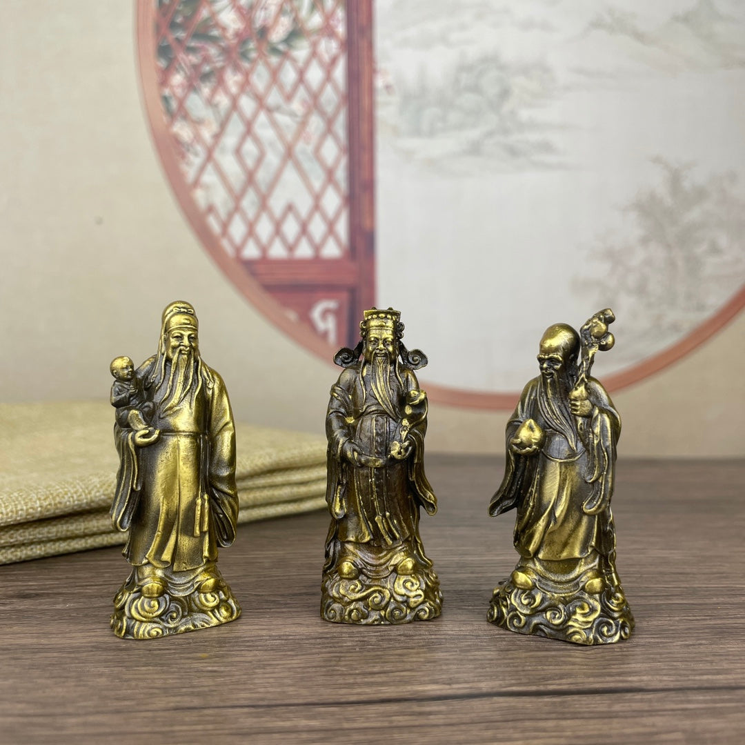 Exquisite Solid Bronze Fu Lu Shou Trio Statues - Handcrafted Masterpieces