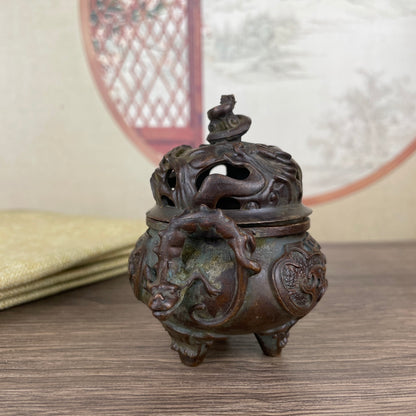 Large Double-Ear Dragon Incense Burner - Exquisite Handmade Craft and Unique Antique Design