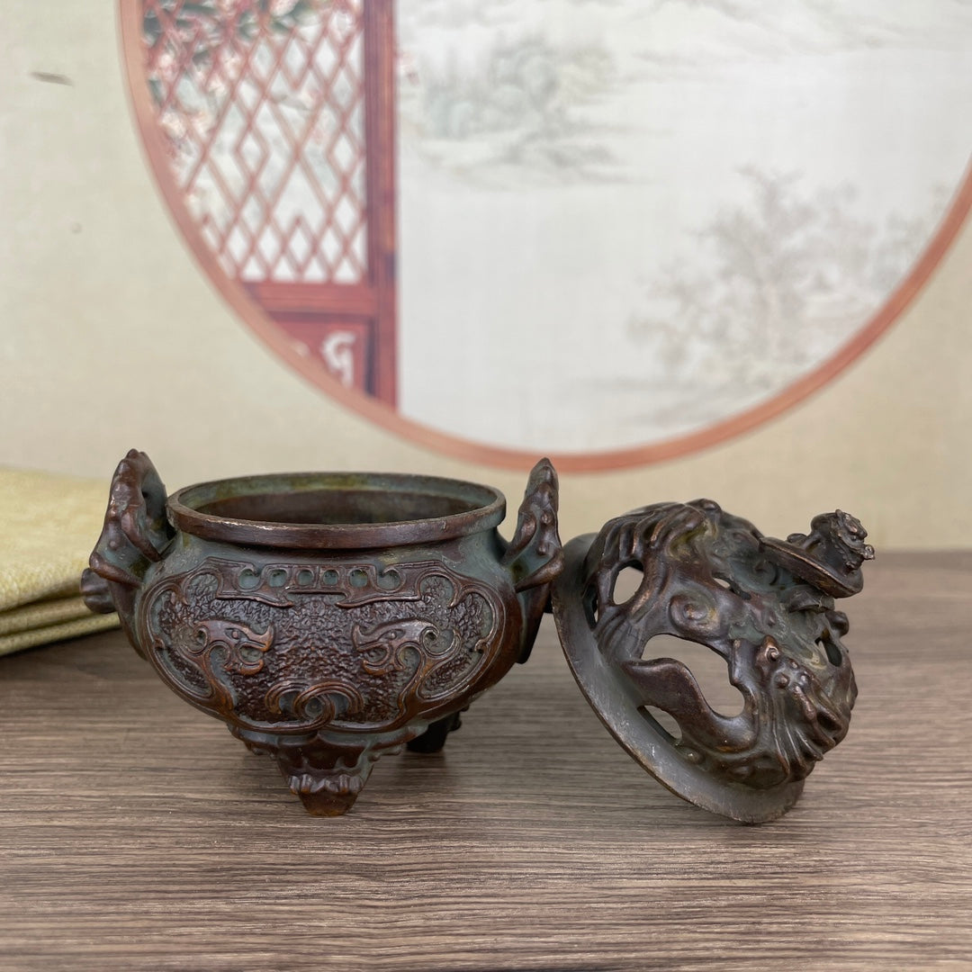 Large Double-Ear Dragon Incense Burner - Exquisite Handmade Craft and Unique Antique Design