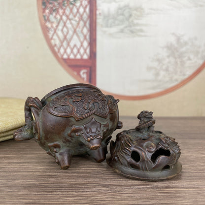 Large Double-Ear Dragon Incense Burner - Exquisite Handmade Craft and Unique Antique Design