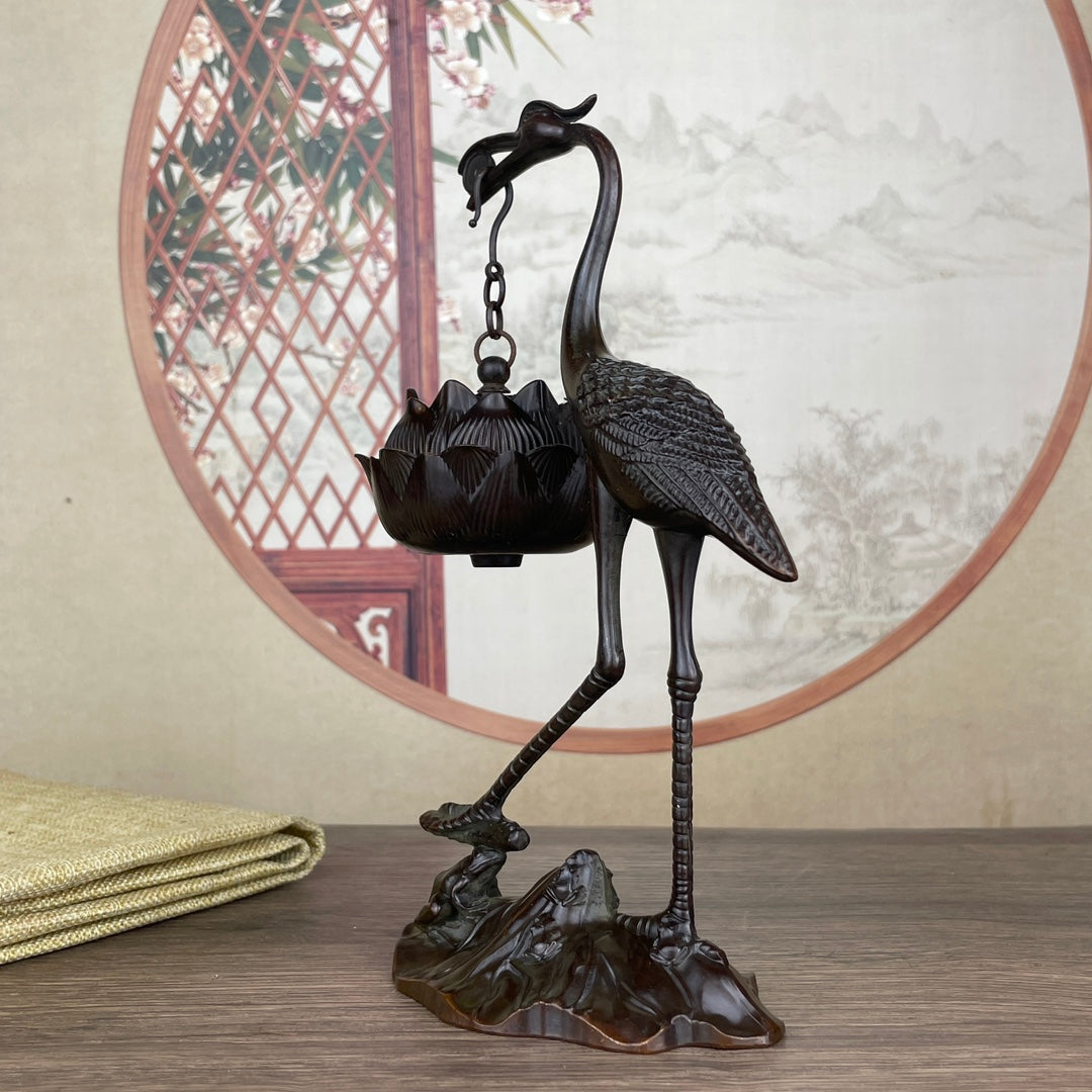 Exquisite Handcrafted Crane Sculpture Hanging Furnace - Unique Desktop Ornament