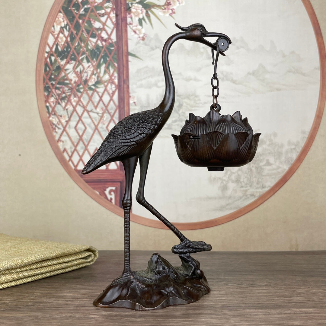 Exquisite Handcrafted Crane Sculpture Hanging Furnace - Unique Desktop Ornament