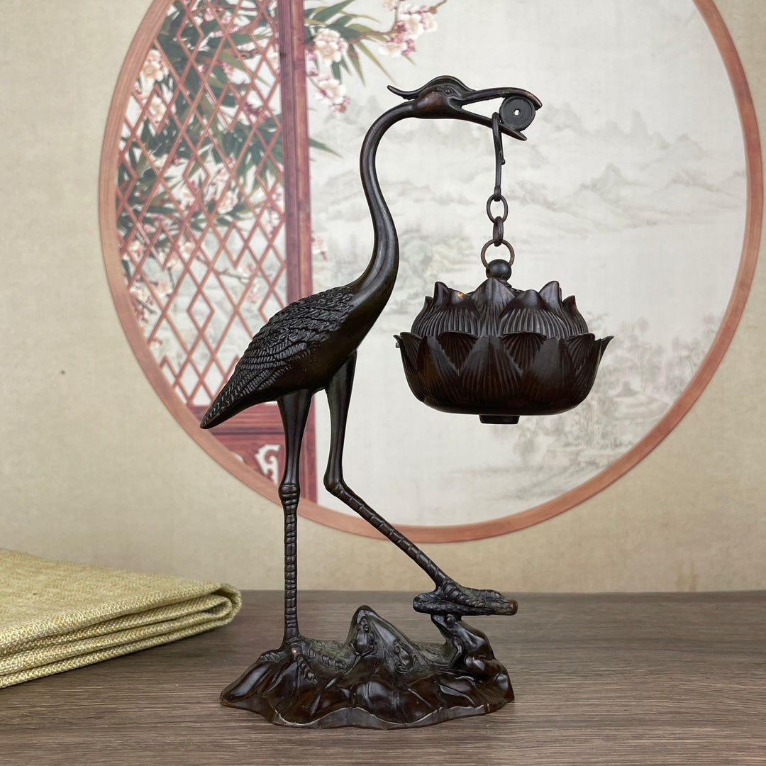 Exquisite Handcrafted Crane Sculpture Hanging Furnace - Unique Desktop Ornament