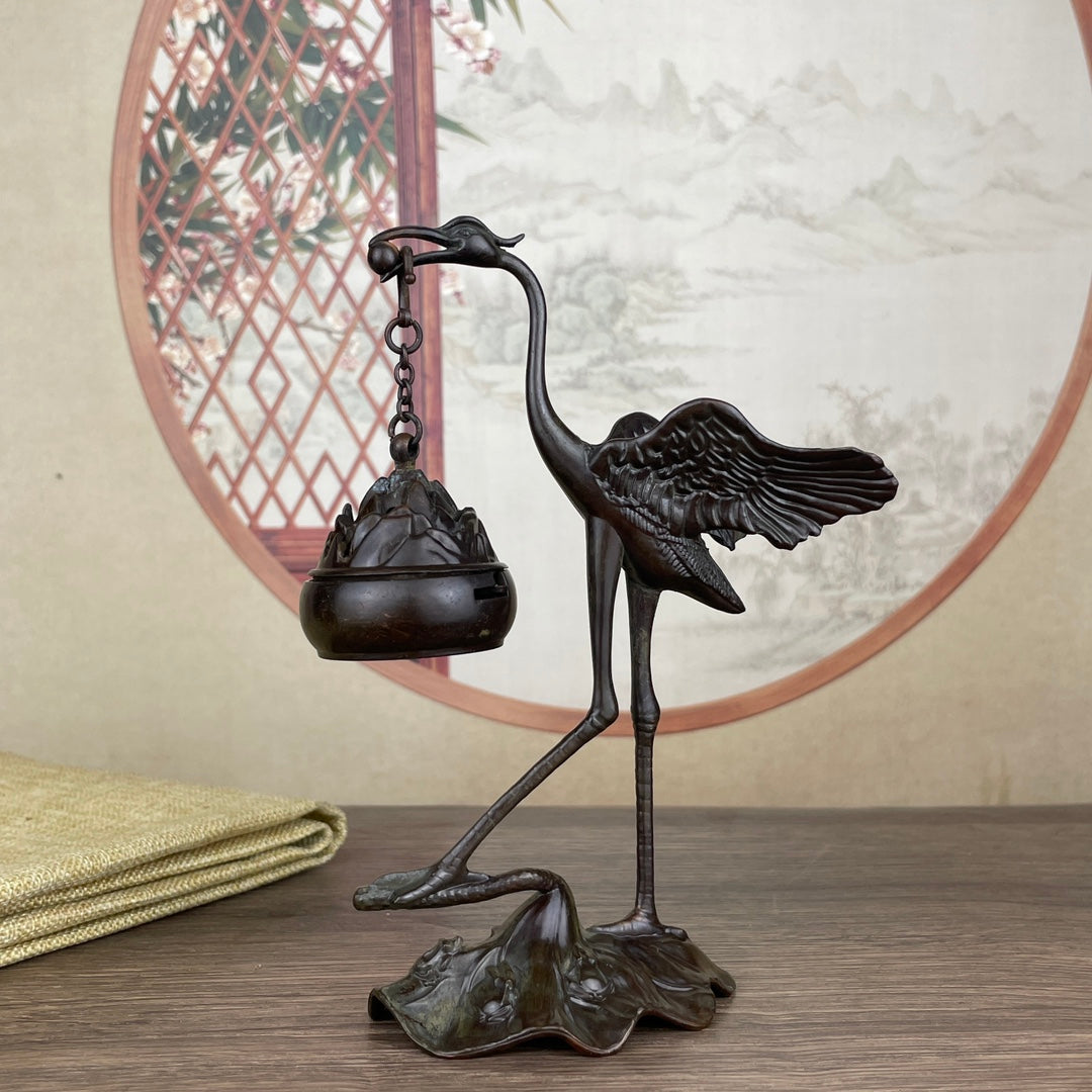 Rare Handcrafted Crane Sculpture Incense Burner - Exquisite Desktop Ornament