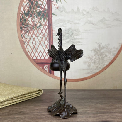 Rare Handcrafted Crane Sculpture Incense Burner - Exquisite Desktop Ornament