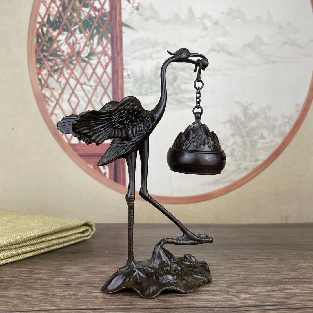 Rare Handcrafted Crane Sculpture Incense Burner - Exquisite Desktop Ornament