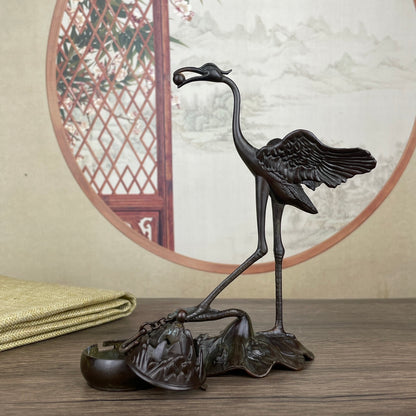 Rare Handcrafted Crane Sculpture Incense Burner - Exquisite Desktop Ornament