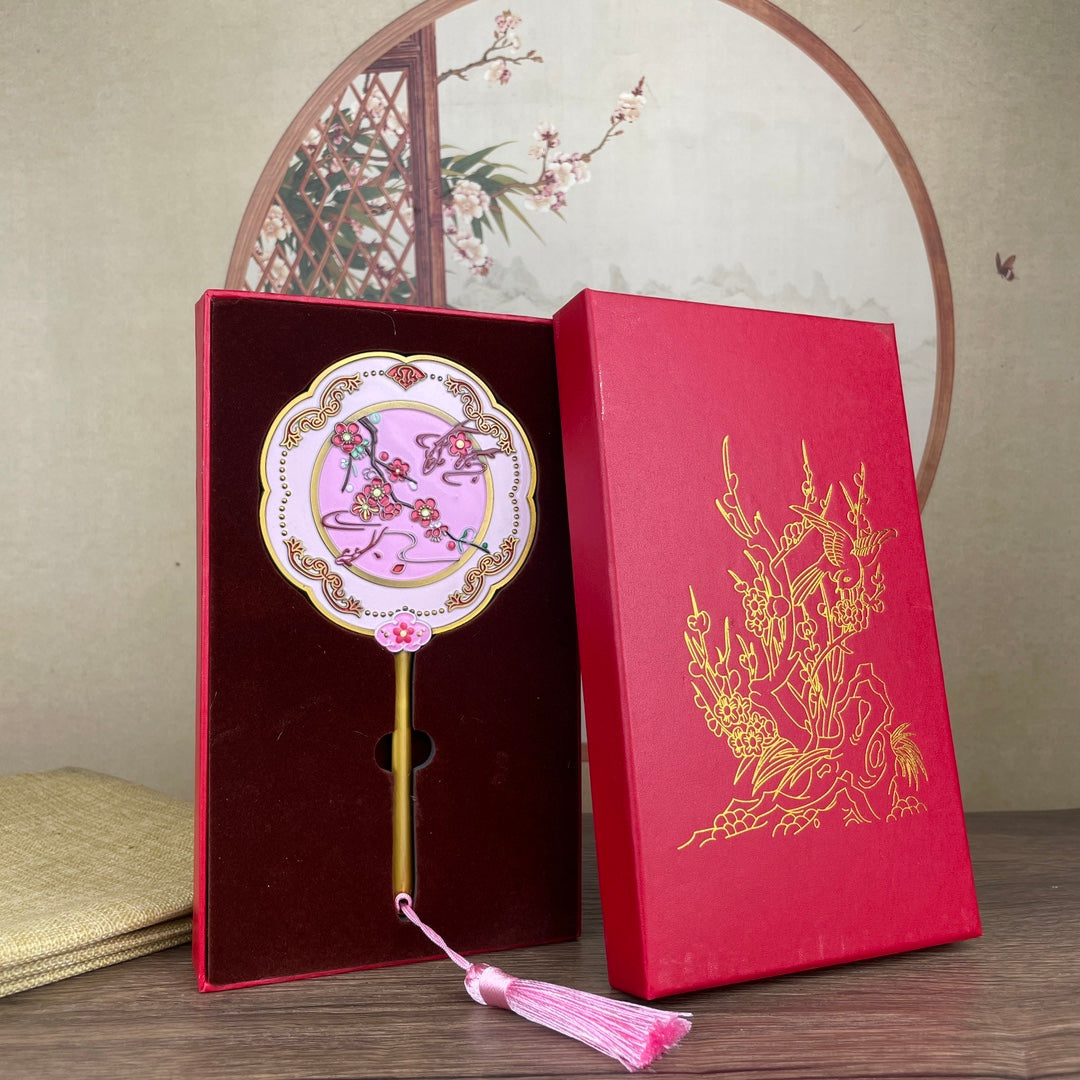 Exquisite Peach Blossom Handheld Mirror - Handcrafted Artistic Decor