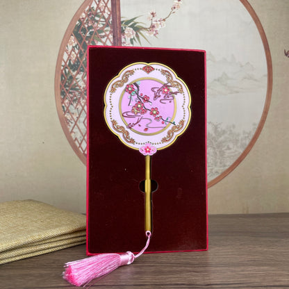 Exquisite Peach Blossom Handheld Mirror - Handcrafted Artistic Decor