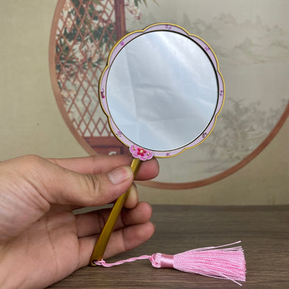 Exquisite Peach Blossom Handheld Mirror - Handcrafted Artistic Decor