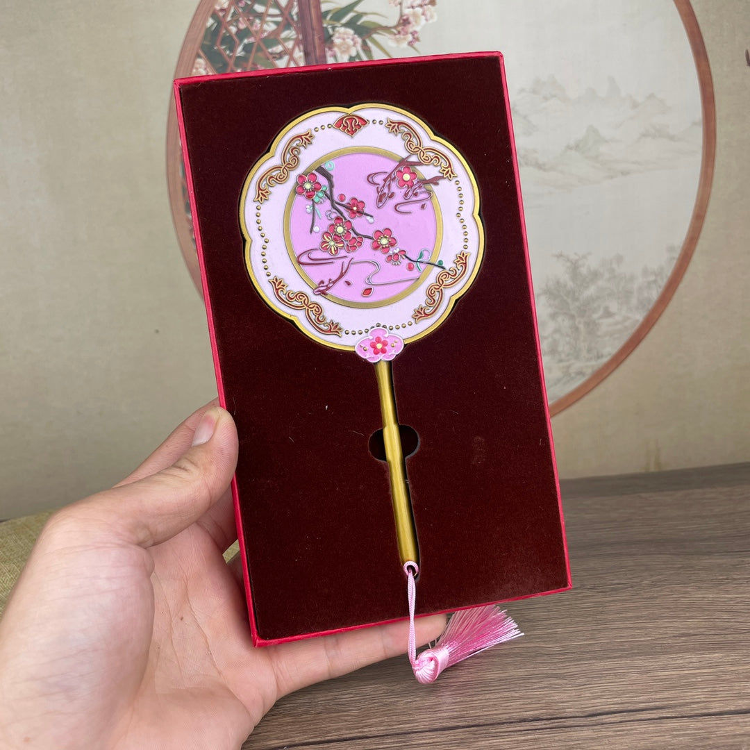 Exquisite Peach Blossom Handheld Mirror - Handcrafted Artistic Decor