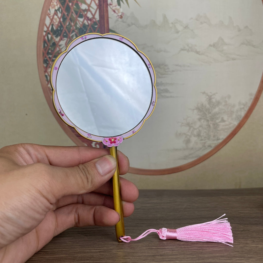 Exquisite Peach Blossom Handheld Mirror - Handcrafted Artistic Decor