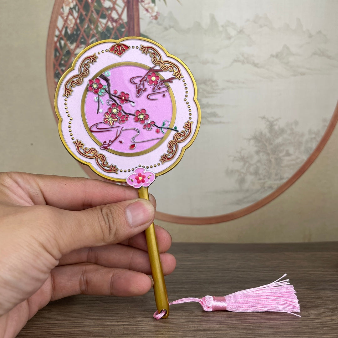 Exquisite Peach Blossom Handheld Mirror - Handcrafted Artistic Decor