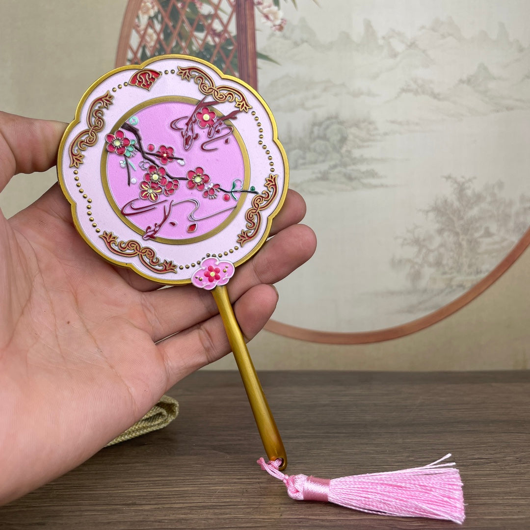 Exquisite Peach Blossom Handheld Mirror - Handcrafted Artistic Decor