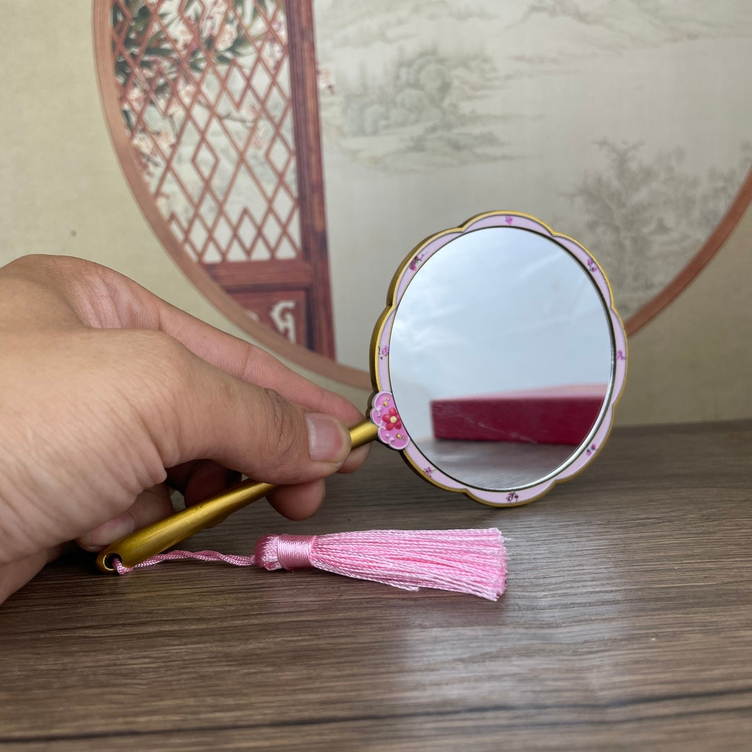 Exquisite Peach Blossom Handheld Mirror - Handcrafted Artistic Decor