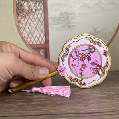 Exquisite Peach Blossom Handheld Mirror - Handcrafted Artistic Decor