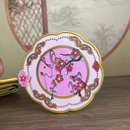 Exquisite Peach Blossom Handheld Mirror - Handcrafted Artistic Decor