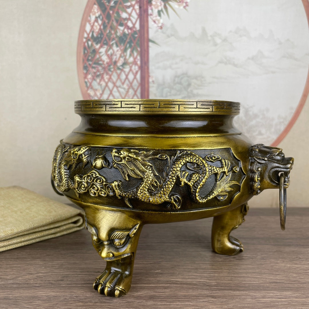 Exquisite Handcrafted Double Dragon Copper Incense Burner - Rare Art Piece, Perfect for Home and Office Décor