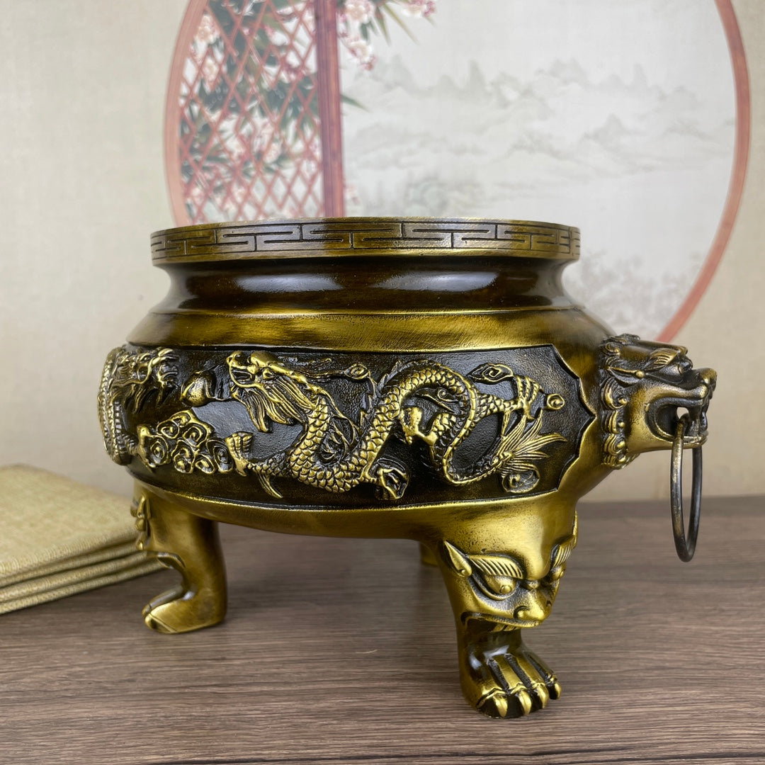 Exquisite Handcrafted Double Dragon Copper Incense Burner - Rare Art Piece, Perfect for Home and Office Décor