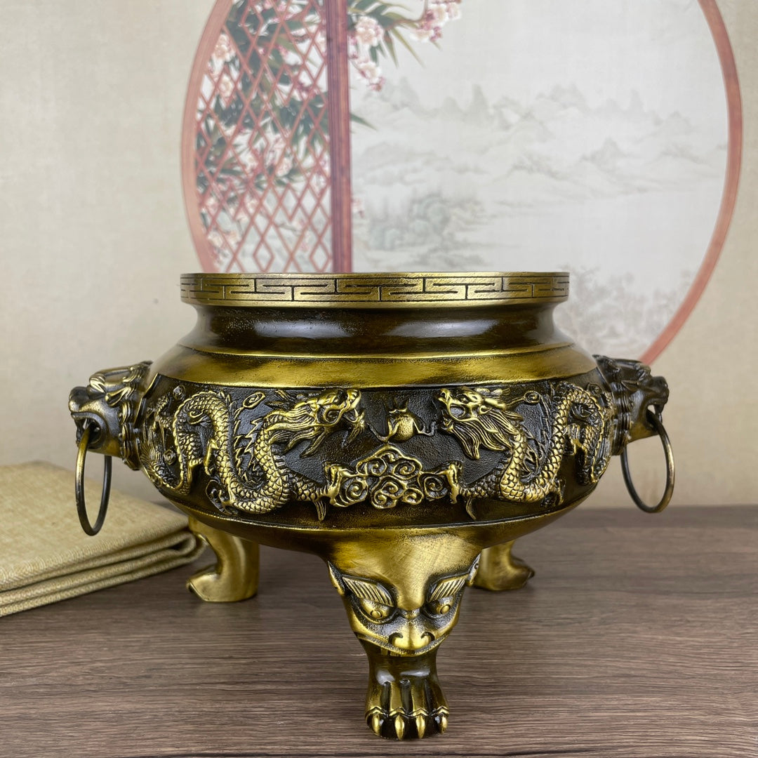 Exquisite Handcrafted Double Dragon Copper Incense Burner - Rare Art Piece, Perfect for Home and Office Décor