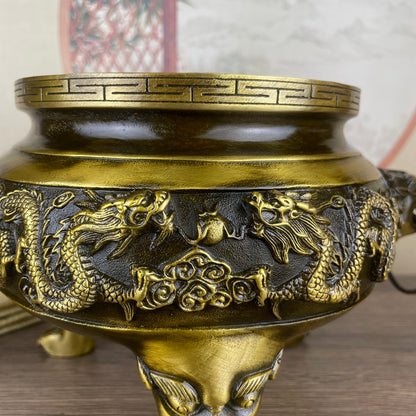 Exquisite Handcrafted Double Dragon Copper Incense Burner - Rare Art Piece, Perfect for Home and Office Décor