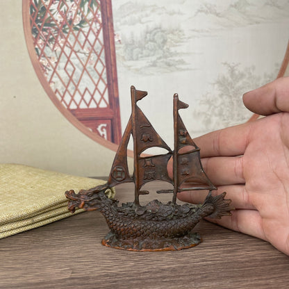 Exquisite Hand-Carved Sailboat Sculpture - Unique Gift for Collectors and Decor Enthusiasts