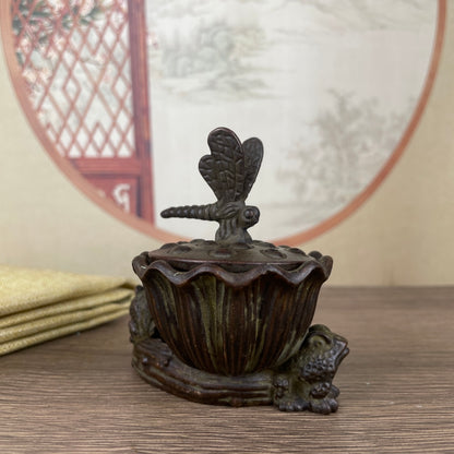 Exquisite Handcrafted Golden Toad Lotus Incense Burner – Unique Gift, Rare Collectible