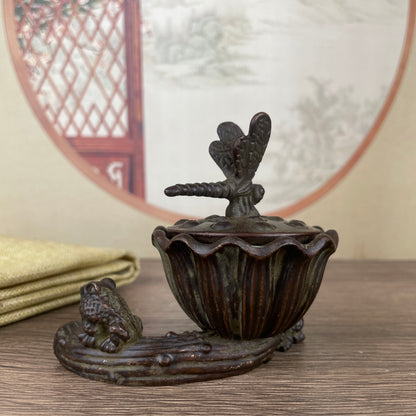 Exquisite Handcrafted Golden Toad Lotus Incense Burner – Unique Gift, Rare Collectible