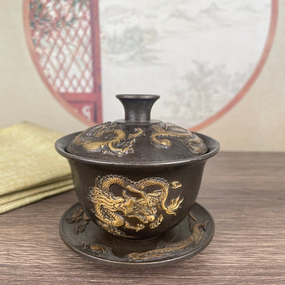 Exquisite Handcrafted Copper Dragon & Phoenix Covered Bowl - Unique Collectible and Gift