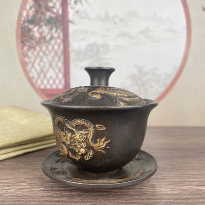 Exquisite Handcrafted Copper Dragon & Phoenix Covered Bowl - Unique Collectible and Gift