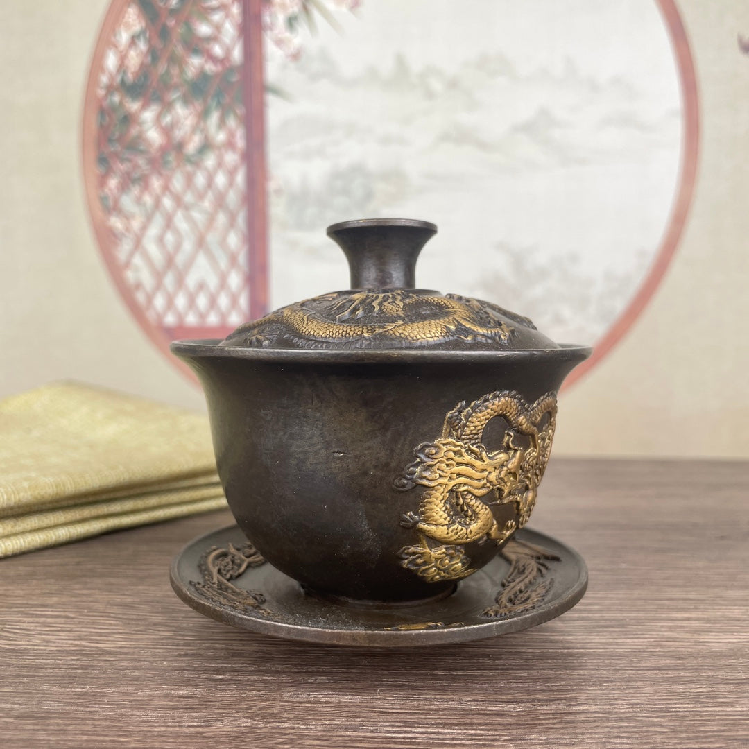 Exquisite Handcrafted Copper Dragon & Phoenix Covered Bowl - Unique Collectible and Gift