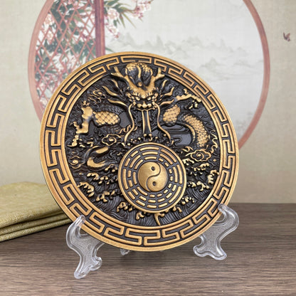 Exquisite Handmade Copper Dragon Eight Diagrams Blessing Plaque - Unique Collectible & Gift