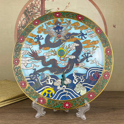 Exquisite Enamel Dragon Plate - Handcrafted Masterpiece for Collectors and Decor Enthusiasts