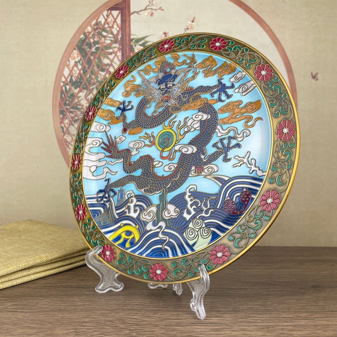 Exquisite Enamel Dragon Plate - Handcrafted Masterpiece for Collectors and Decor Enthusiasts