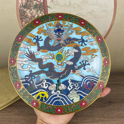 Exquisite Enamel Dragon Plate - Handcrafted Masterpiece for Collectors and Decor Enthusiasts