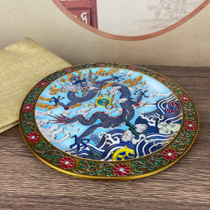 Exquisite Enamel Dragon Plate - Handcrafted Masterpiece for Collectors and Decor Enthusiasts