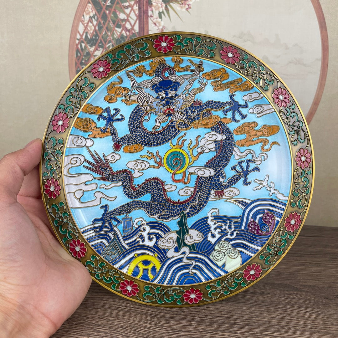 Exquisite Enamel Dragon Plate - Handcrafted Masterpiece for Collectors and Decor Enthusiasts