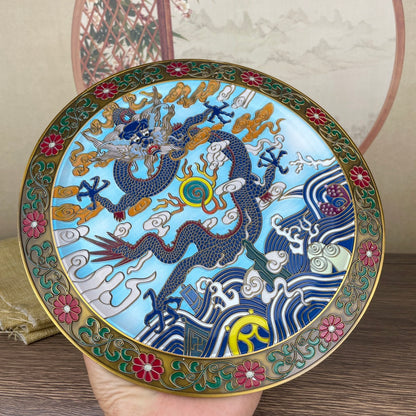 Exquisite Enamel Dragon Plate - Handcrafted Masterpiece for Collectors and Decor Enthusiasts