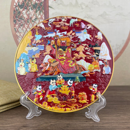 Exquisite Hand-Painted Five Gods Plate - Rare Unique Gift