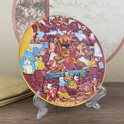 Exquisite Hand-Painted Five Gods Plate - Rare Unique Gift