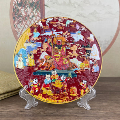 Exquisite Hand-Painted Five Gods Plate - Rare Unique Gift