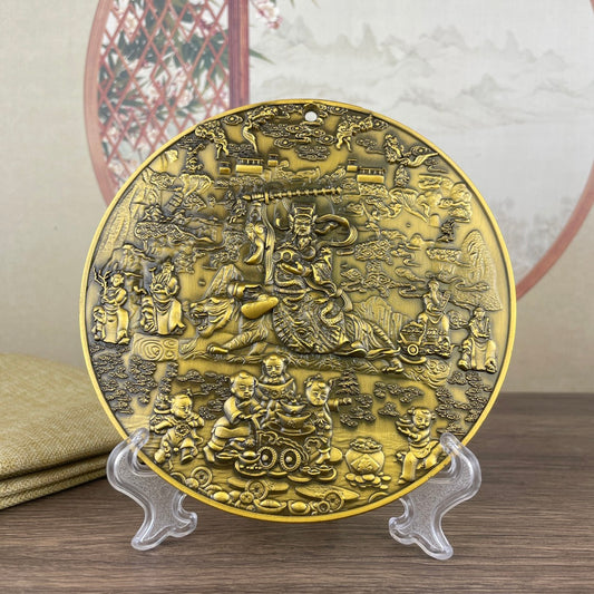 Five-Way Fortune God Plate - Exquisite Handmade Art Piece, Unique Gift & Collectible