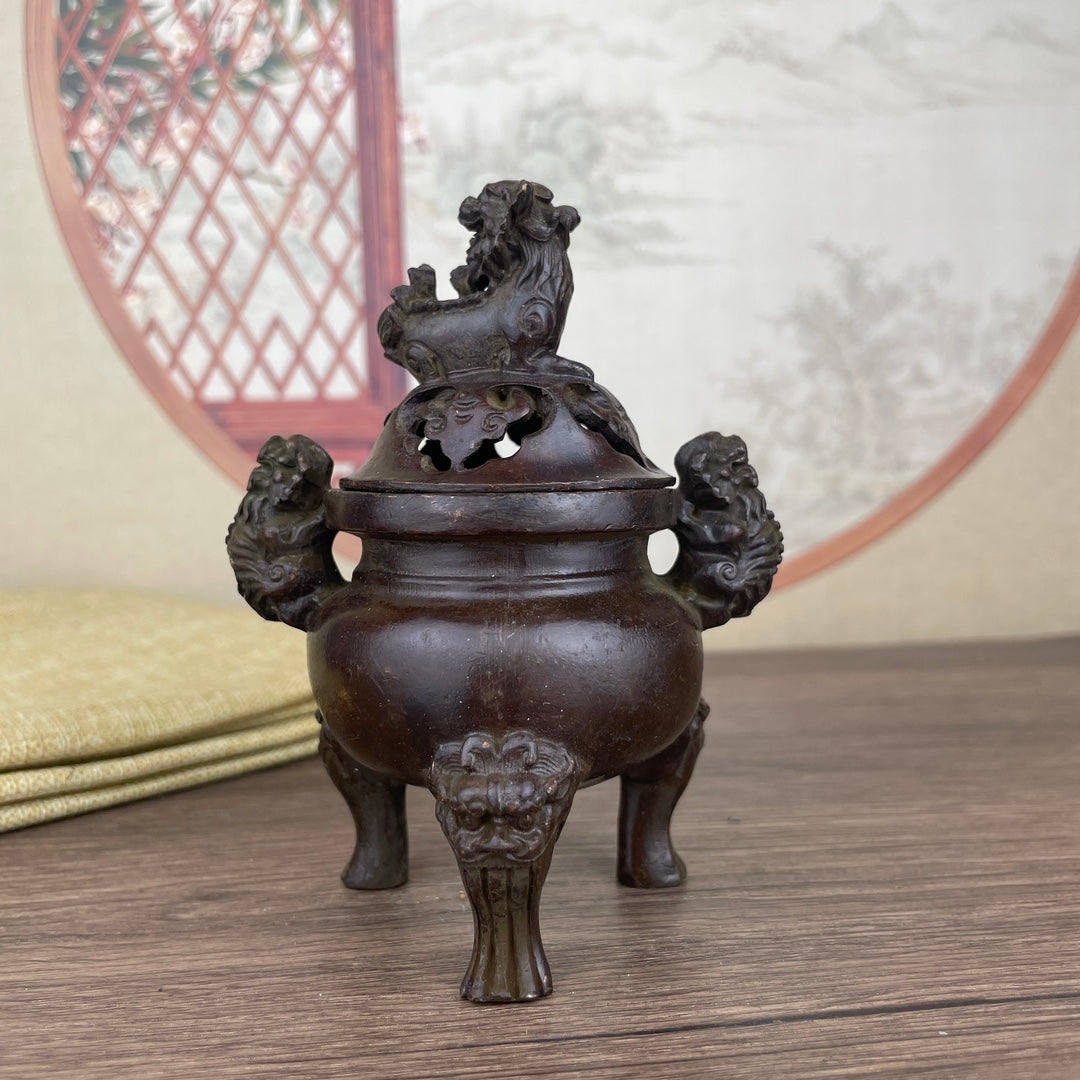 Exquisite Handmade Double-Eared Pixiu Incense Burner - Rare Collectible Art Piece