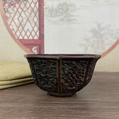 Exquisitely Carved Eight Treasure Bowl - Handcrafted Art Piece, Rare and Unique Gift