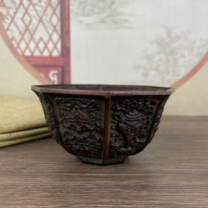 Exquisitely Carved Eight Treasure Bowl - Handcrafted Art Piece, Rare and Unique Gift