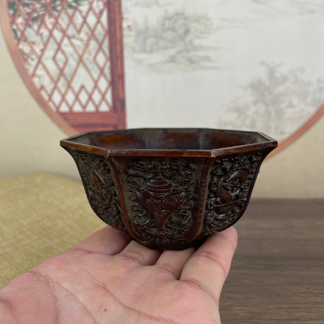 Exquisitely Carved Eight Treasure Bowl - Handcrafted Art Piece, Rare and Unique Gift